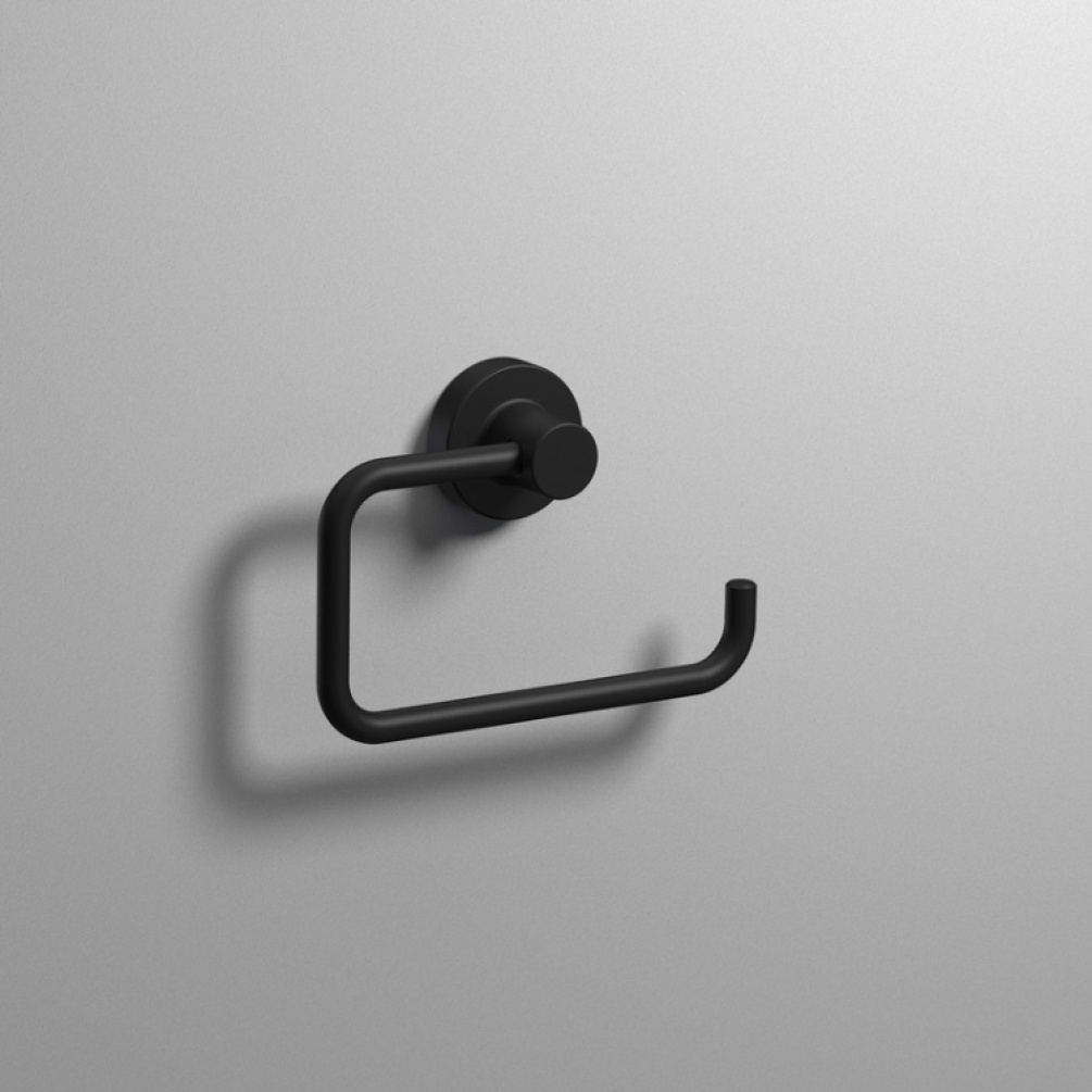 Close up product image of the Origins Living Tecno Project Black Open Toilet Roll Holder